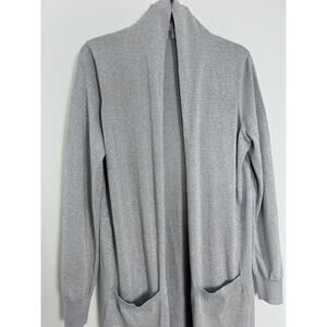 Duster Cardigan Sweater Silver Metallic Light Gray Michael Kors L